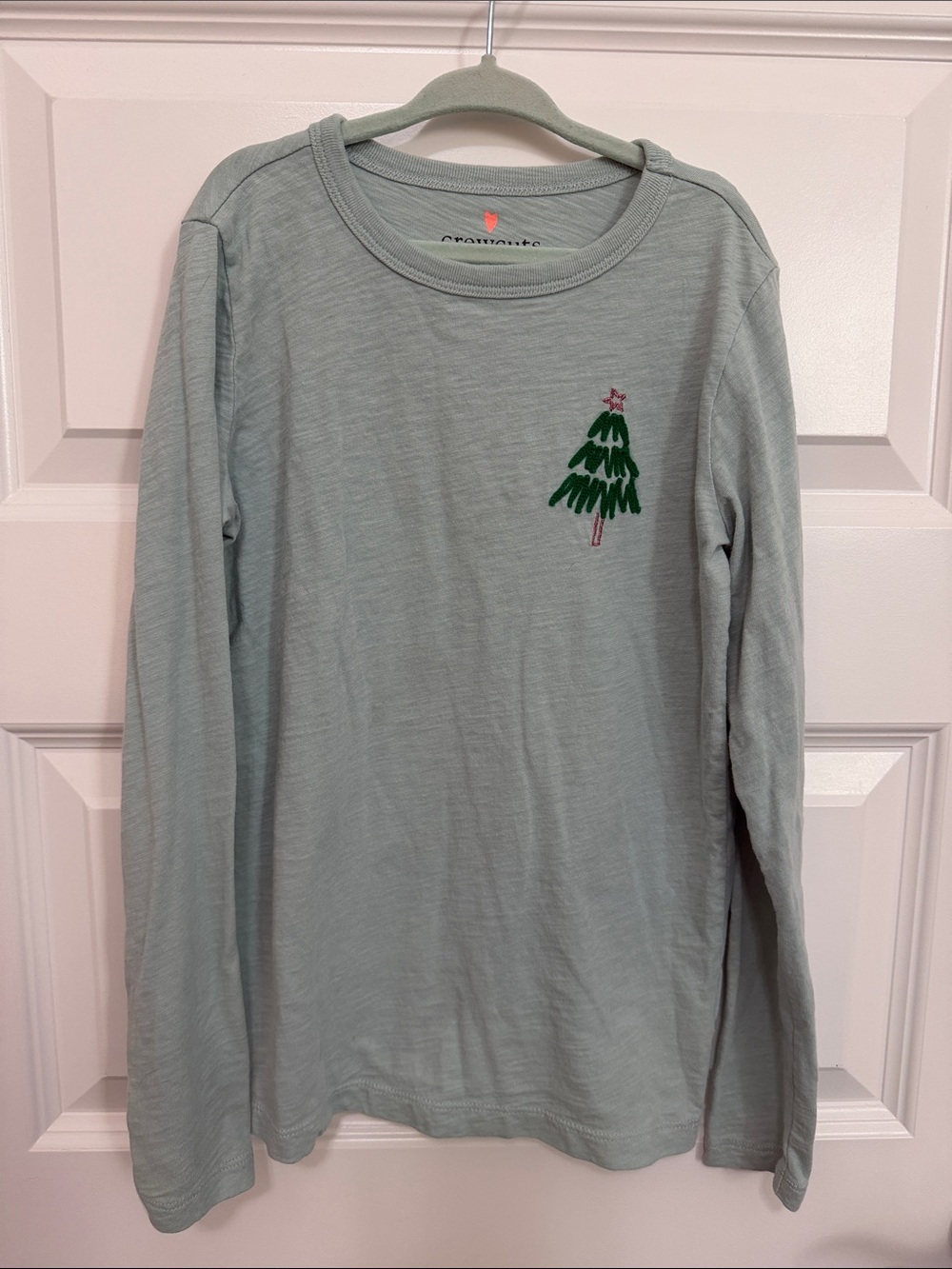 Crewcuts Girls Med (8-9) Light Sage Long Sleeve Tee with Green Embroidered Tree
